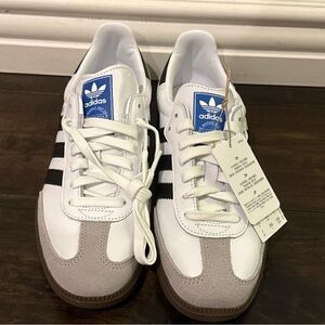 Adidas Samba OG White and Black and Grey Sneakers with Blue Accents